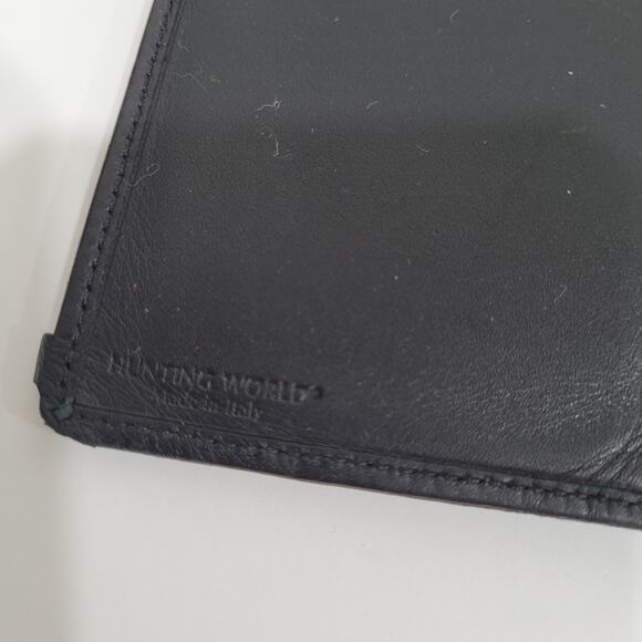 Hunting World Black Wallet Long Checkbook Card Holder Leather Bifold Italian - Picture 4 of 11